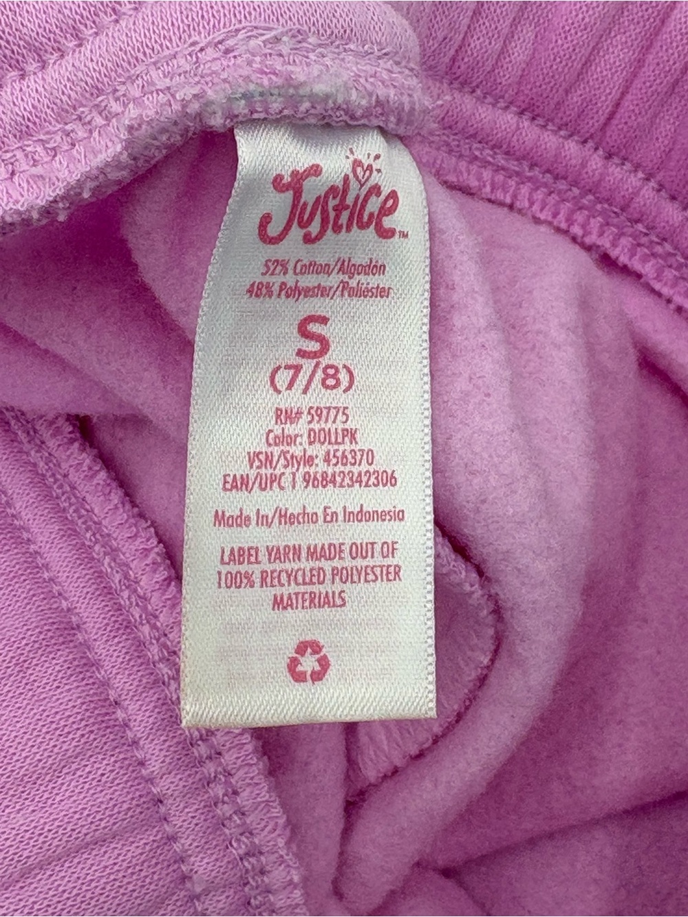 Justice Girls Dollhouse Pink Fleece Sweatpants Size S 7/8 Glitter Heart - Picture 13 of 14